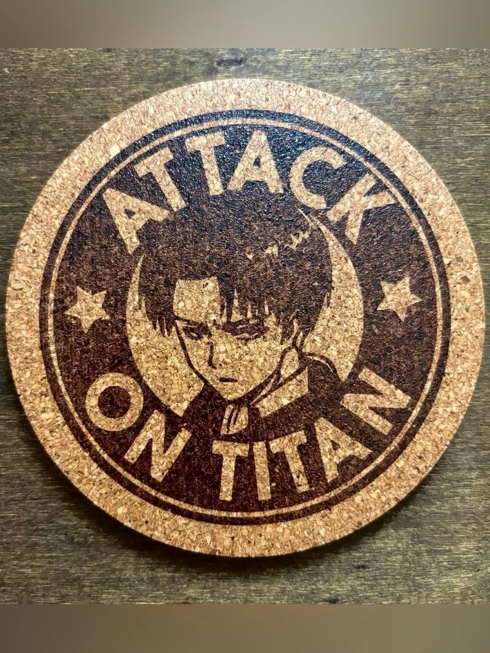 Attack On Titan Levi Ackerman Laser Engraved Cork Coaster